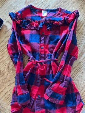OshKosh B'gosh Red and Blue Plaid Button-Front Shirt with Tie Waist